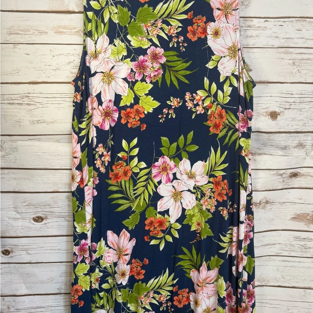 J.Jill Sleeveless Midi Blue Dress with Tropical Floral Design XL - Picture 4 of 11